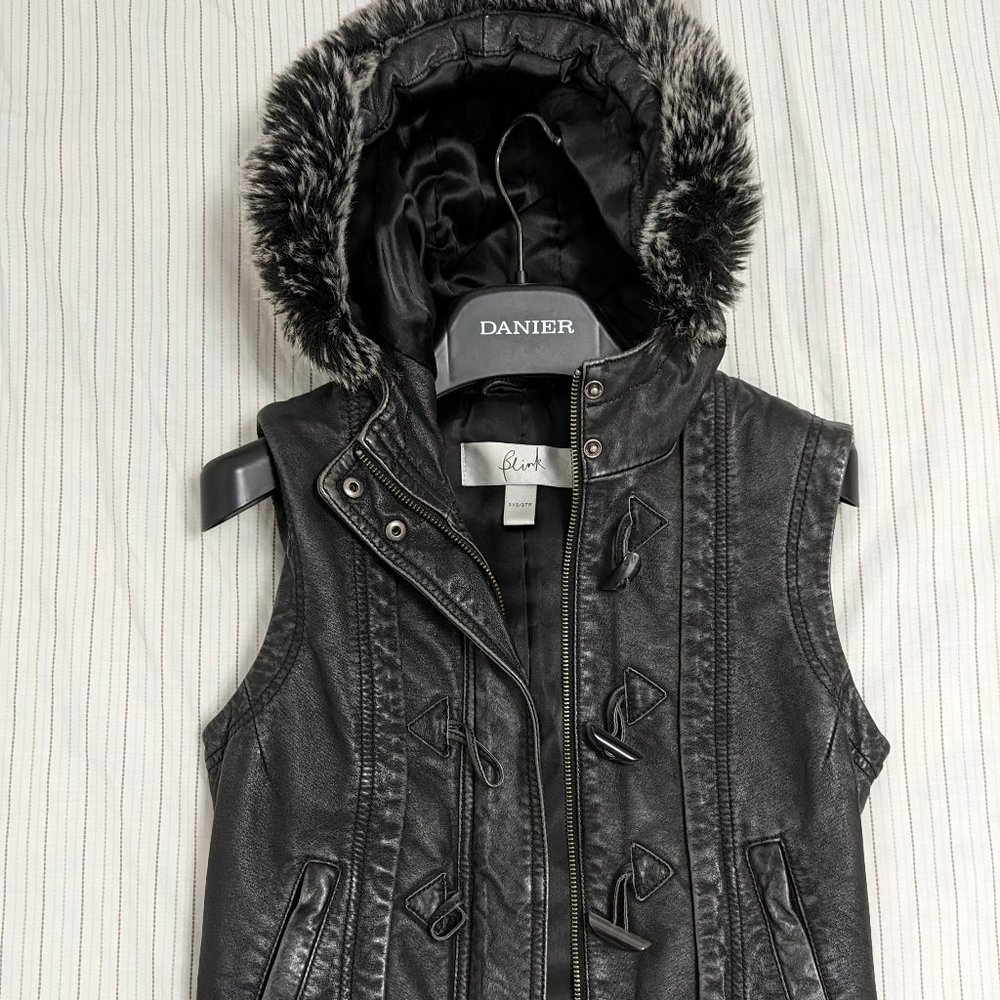 Blink Danier Leather Vest with Fur-lined Hood